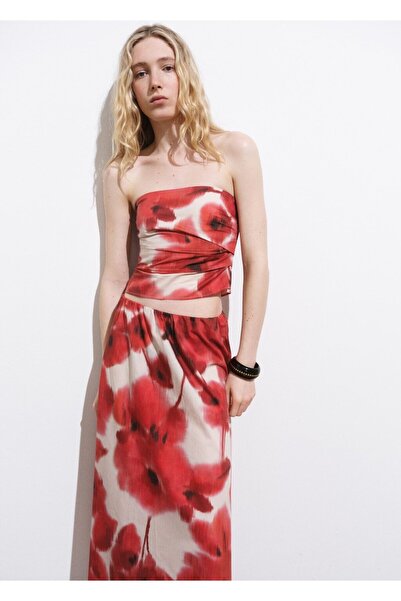 MANGO Woman Bandeau-Bluse mit Blumenmuster