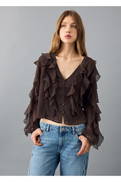 Mango Teen Volanlı dökümlü bluz