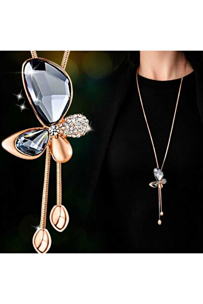 Alsade قلادة على شكل فراشة طويلة بسلسلة طويلة على الطراز الكوري مزينة بالأحجا...