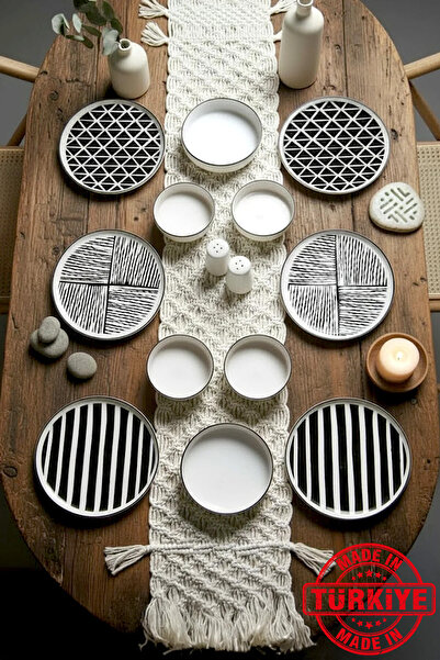 Kitchen Life طقم إفطار قابل للتكديس مكون من 12 قطعة باللونين الأسود والأبيض ل...