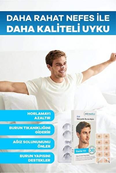 Eldi Medikal Manyetik Burun Açıcı/Bandı Başlama Seti (30 Çift, Beyaz) - Horlamayı Azaltır - Nefesi Rahatlatır