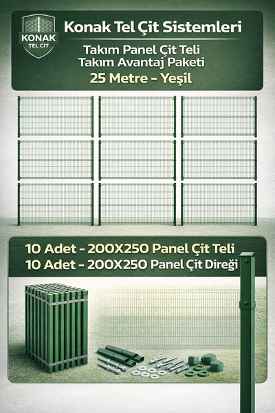 Konak Tel Çit Aksaray (10 ADET Takım) Bahçe Panel Çim Çiti 200x250 cm 55X150 ...