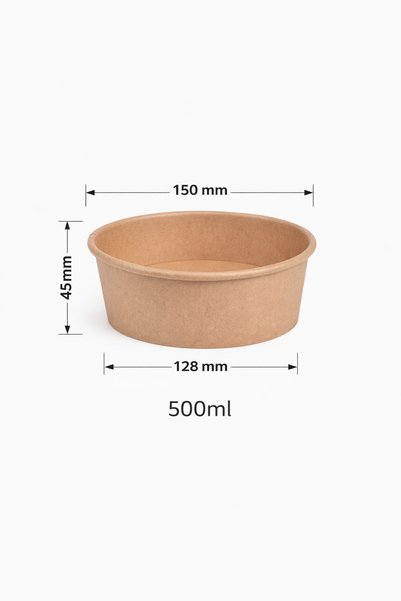 PureEarth Kraft Salad Bowl with PET Lid | 500 ml -300 Pieces | Food-Grade, Biodegradable & Eco-Friendly