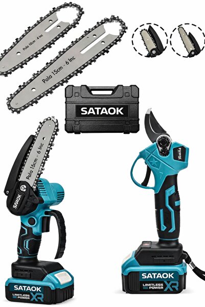 Sataok 36V 5Ah Çift Akülü Çelik Şanzıman Şarjlı Dal Budama Makası & Budama Te...