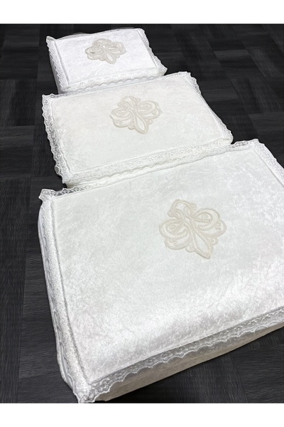 AYHANHOME Fransız Güpürlü Kadife Bohça Söz Nişan Hurcu Çeyizlik 3'lü Set