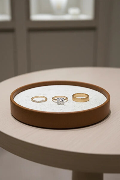 MeGass Dekor Silindir Model Deri Kumaş Kahve Renk 20/20 cm Batırmalı Yüzük Ta...