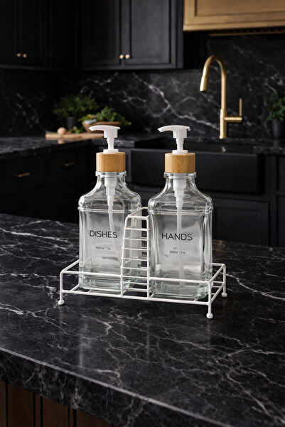 MAKRİ HOME Set dozator de săpun lichid și dozator de detergent din sticlă mod...