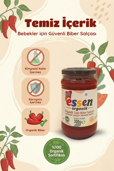 Essen Organik Tatlı Biber Salça (TUZSUZ) 300 gr