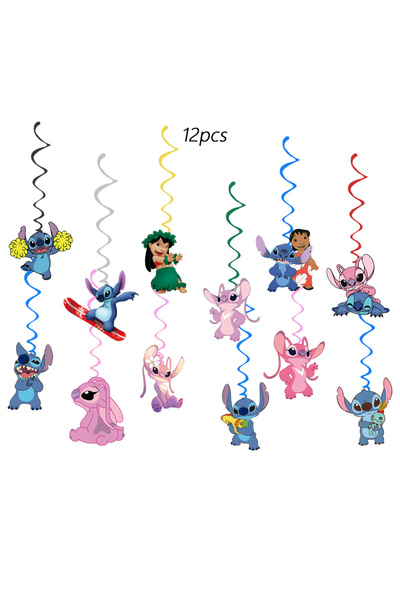 Miniso مجموعة لوازم حفلات ستيتش (12 قطعة): لافتة عيد ميلاد، زينة حلزونية معلق...