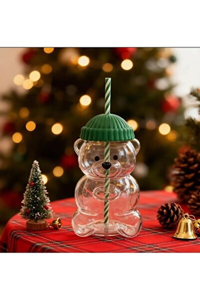 NEWSTORE HOME Barista Glass Cup with Straw Cold Drink Cup Teddy Bear Cup 500 ml