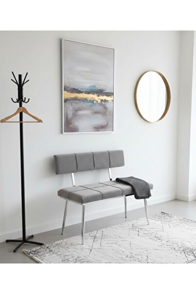 ÖZCAN METAL Metal Sırtlı Krom Gri Bench Mutfak Salon Antre Yatak Odası Puf Ba...