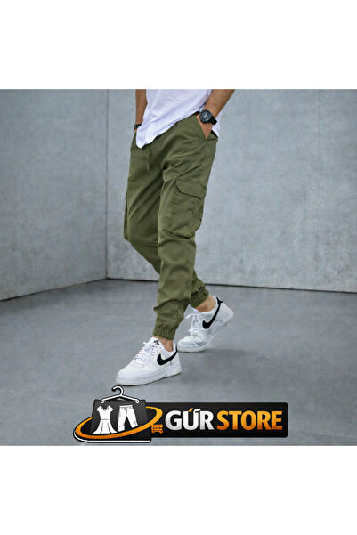 Gür Чоловічі штани хакі з кишенями для вантажу, еластичний пояс з лікра
