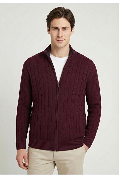 Felix Hardy كارديجان تريكو منقوش للرجال - أحمر داكن