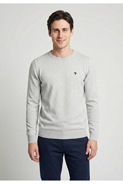 Felix Hardy سترة تريكو كلاسيكية للرجال برقبة دائرية - رمادي