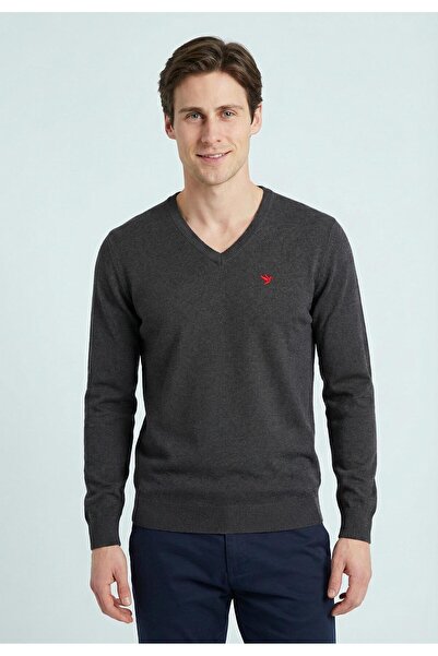 Felix Hardy سترة تريكو كلاسيكية للرجال برقبة على شكل حرف V - أنثراسايت