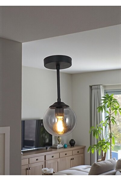 OSC HOME AYDINLATMA TASARIM Spor Siyah füme Camlı Tavan Plofonyer Tekli Avize