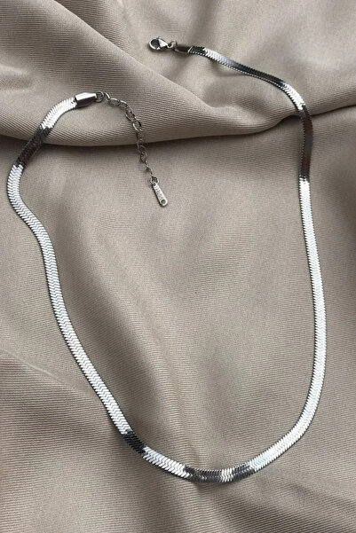 MAVEGA Yassı Ezme Italyan Zincir Kolye | Kararmaz Çelik, Gümüş Renk, 45 Cm