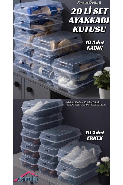 Coffee Moni 20 Lİ SET ERKEK KADIN AYAKKABI KUTUSU 10 ADET KADIN 10 ADET ERKEK...