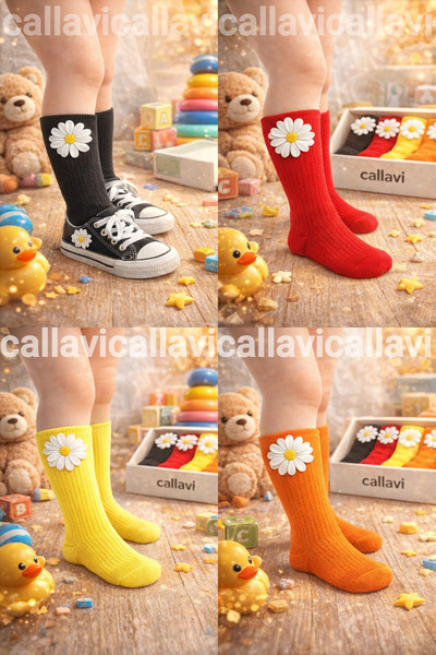 CALLAVI Papatya Kız Çocuk Diz Altı Çorap 4 çift
