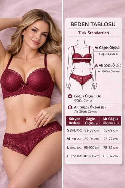 SOLENIA Women's Lace Dense Padded Push-Up Balconette Bra Panty Set Black
