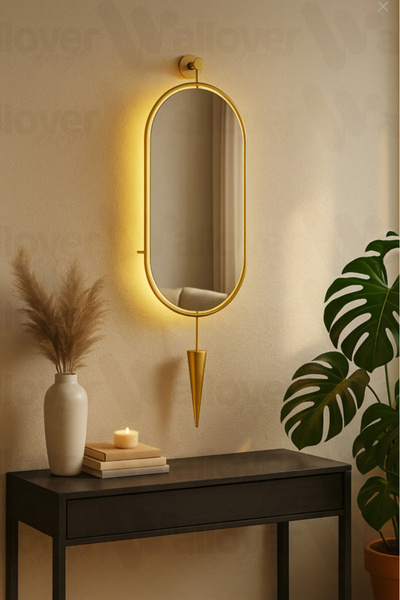 Wallover Design XL Boy Serenity Exclusive GOLD Kablosuz LEDLİ Ayna Dekoratif ...