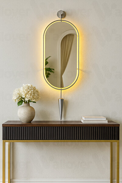 Wallover Design XL Boy Serenity Exclusive Mat Gümüş Konikli LEDLİ Ayna İskand...