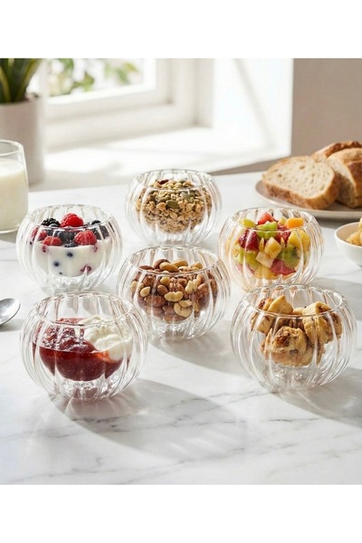 Vivien Home 6 Lı Cam Borosilikat Çift Cidarlı Mini Sosluk Drajelik Lokumluk D...