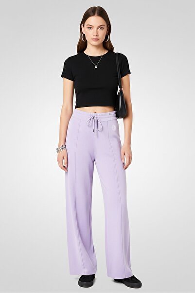 SANDRO بنطلون نسائي أرجل واسعة مطرز بقصّة عادية، لون لافندر