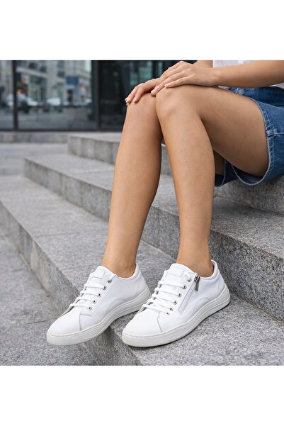 TwoEgoist Kadın Hakiki Deri Geniş Kalıp Fermuarlı Günlük Ayakkabı Sneakers