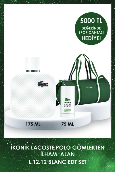 Lacoste L.12.12 Blanc EDT 175 ml Erkek Parfüm + 75 Gr Deodorant Stick + Spor ...