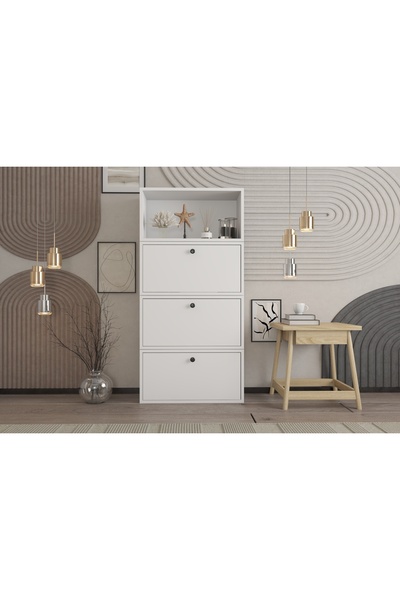 Nettrends Kapaklı Raflı Beyaz Çok Amaçlı Dolap 65,4 Cm Çıtasız Ça-d-1149-ç