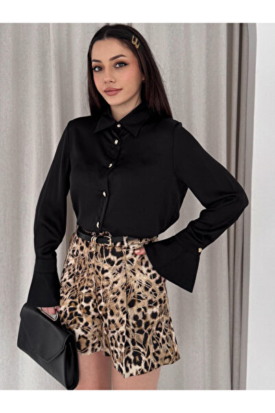 VUNTAL Satin Shirt with Flywheel Sleeve Detail