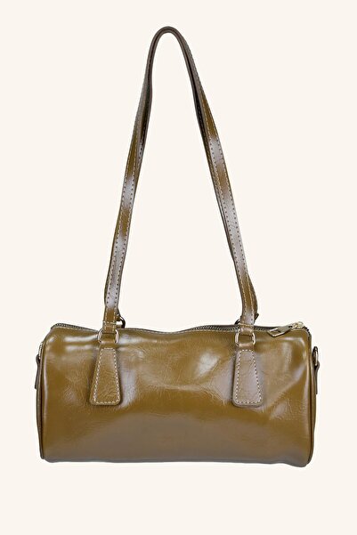 birizmoda Γυναικεία τσάντα χειρός και ώμου κυλινδρική μπαγκέτα – Πράσινο λαδί