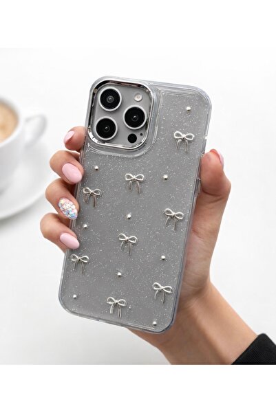 FİŞNEİLETİŞİM حافظة فضية متوافقة مع هاتف IPHONE 15 PRO مع شريط