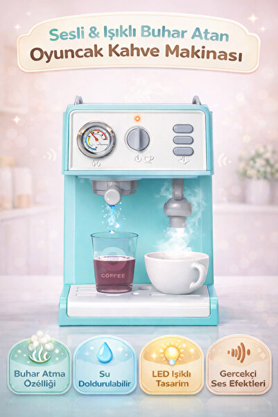 YILDIRIM OYUNCAK Sesli Işıklı Buhar Sprey Atan Ve Su Hazneli Su Akıtmalı Kahv...