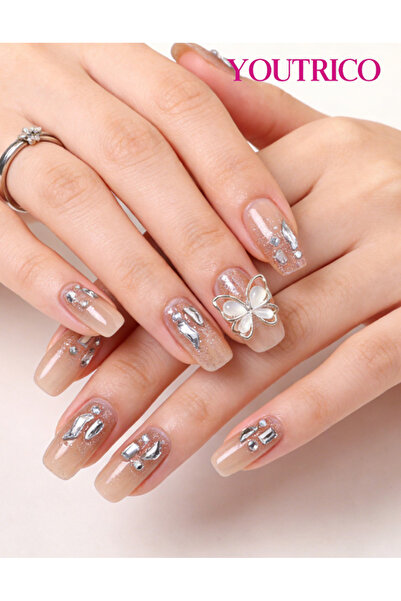 Youtrico 24 ظفرًا لاصقًا، فراشة ثلاثية الأبعاد، بريق ماسي، صالون أظافر، أظافر...