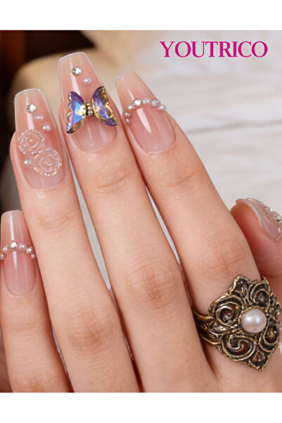 Youtrico 30 قطعة من أظافر الضغط، ماسات ثلاثية الأبعاد، طول متوسط ​​على شكل حر...