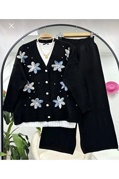 semela المرأة الأزهار سترة السراويل مزدوجة الحجاب تريكو البدلة مزيج