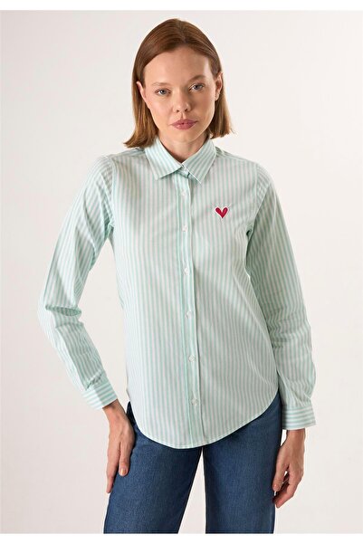 Felix Hardy قميص نسائي مخطط بأكمام طويلة - أخضر