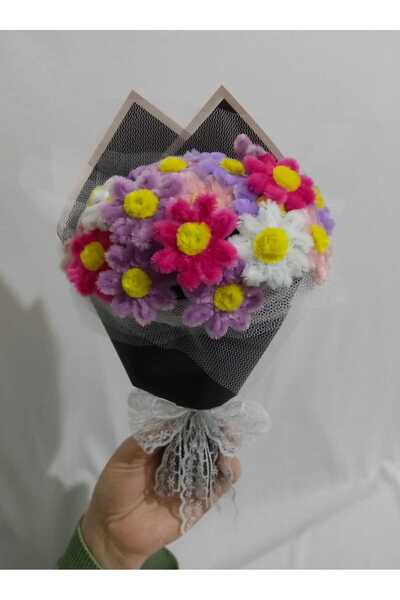 Badem Hediyecilik باقة زهور من الشنيل مصنوعة يدويًا - زخرفية، لا تبهت، مثالية...