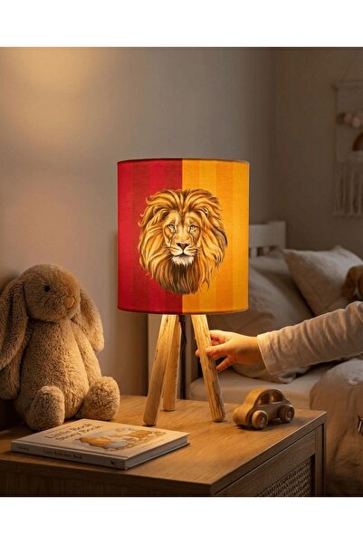 Talia Home غرفة أطفال باللون الأصفر والأحمر بتصميم أسد - مصباح طاولة عاكس الض...