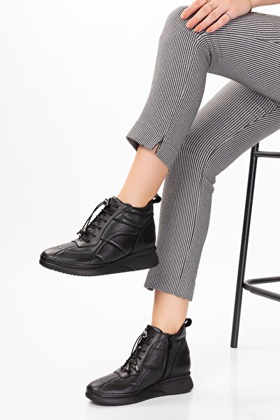 Gondol Kadın Hakiki Deri Hafif Günlük Spor Bot ndr.5515 Siyah