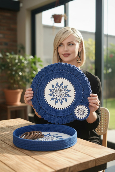 Örgü Sanatı DilekÇak El Örgüsü 6 Kişilik Poltester Soft Makrome Ahşap Tabanlı...