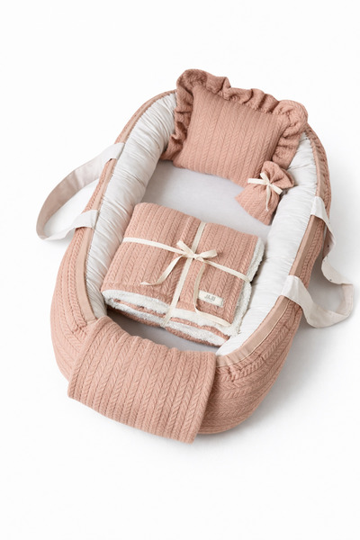 Jaju Baby Premium Örgü Dokulu 4’lü Bebek Konfor Seti | Babynest + Yastık + Ço...