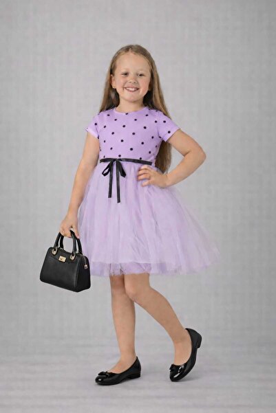 neocotton Rochie din tul cu mânecă lungă pentru fetiță cu buline pentru ziua ...