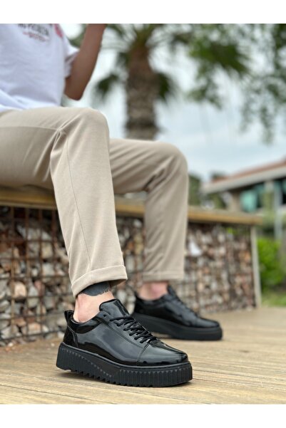 BOA Ba8104 High Sole Patent Leather Black Lace-Up Men's Shoes