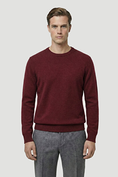 Sabri Özel Standard Fit Burgundy Wool Crew Neck Knit Sweater