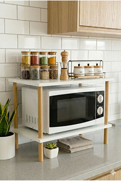 PEKA Mutfak Rafı Mikrodalga Rafı Tezgah Üstü Minimal Raf Baharatlık 2 Raflı D...