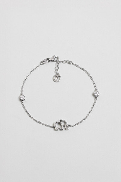 So CHIC... Minik Fil 18 Ayar Beyaz Altın Kaplama 19 Cm Gümüş Minimal Bileklik