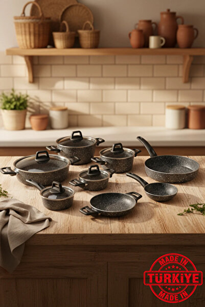 Bernardo طقم أواني طهي أنيتا مكون من 13 قطعة، لون رمادي (صنع في تركيا)